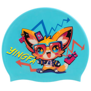 YINGFA Kids Waterproof Swim Cap Cartoon Printed Silicone Hat with Ear Protection for Pool & Bathing