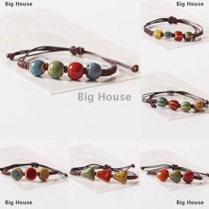 [COD] Big House กำไลลูกปัดเซรามิกแฟชั่นสไตล์ชนเผ่าแบบลำลองสำหรับผู้หญิงผู้ชายกำไลข้อมือสร้อยข้อมือเชือกขี้ผึ้งทำด้วยมือปรับได้
