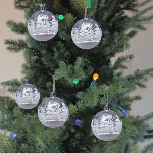 TAQ57 6pcs/set กวางกวาง/บ้าน จี้ลูกบอลหิมะคริสต์มาส โปร่งใสโปร่งใส ภาพวาดเพ้นท์ เครื่องประดับแขวนประดับ ตกแต่งด้วยการตกแต่ง 6ซม. ค่ะ ตกแต่งต้นคริสต์มาส สำหรับปีใหม่