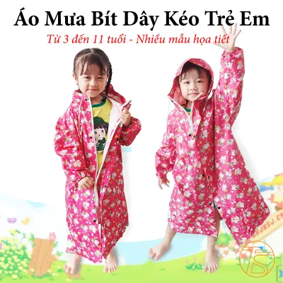 Áo mưa trẻ em vải dù có dây kéo chống thấm nước Kara House cho bé từ 3 đến 11 tuổi Áo mưa cho bé trai gái có nón