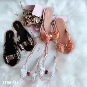 [Free Shipping] New Summer Melissa Colorful Bow Herringbone Jelly Sandals Casual Beach Shoes Lightweight Breathable Non-Slip