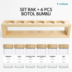 Botol Bumbu Dapur Estetik Kaca 120ml Tempat Bumbu Kedap Udara Spice Jar Tutup Bambu Wadah Bumbu