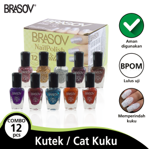 BRASOV Kutek Cat Kuku Glitter Combo 12 Pcs Kutek Glitter Nail Polish Glitter BPOM CMB12-XX-CT Color Mix