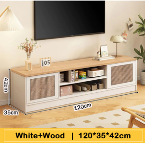 THEOMNIDESK Modern Skandi-Look Media Console with Lockers and Storage
