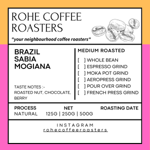 Roasted Arabica Coffee Beans - Brazil Sabia Mogiana Medium Roasted- Wholebeans Espresso and Ground coffee beans - rohecoffeeroasters