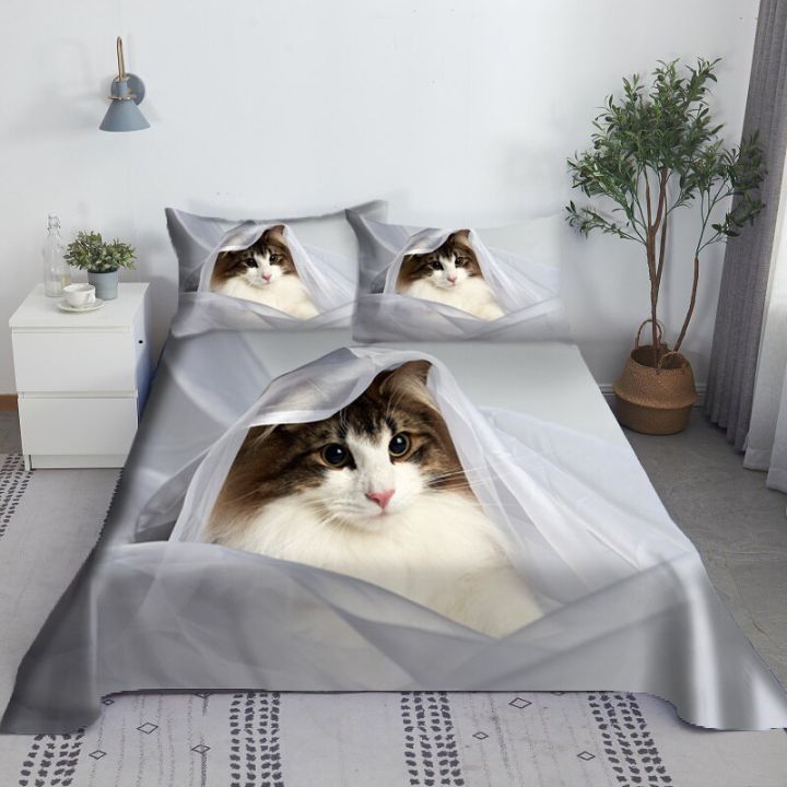 Lovely Cat Pets Digital Printing Flat Sheet Customized Design Queen
