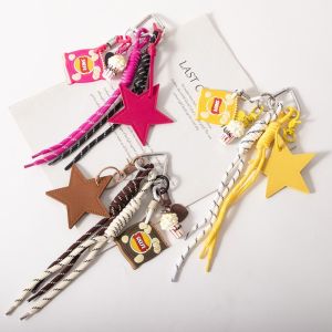 BFCGBH PU Star Shaped Keychain Hand-Woven Popcorn Potato Chips Leather Star Keyring Creative Anti-Lost Braided Rope Bag Pendant Home Decor