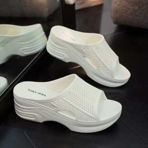 [Free Shipping] Fashionable New High-Heeled Sandals For Women Non-Slip Thick-Soled Wedge Sandals One-Strap Plastic Beach Sandals For Women