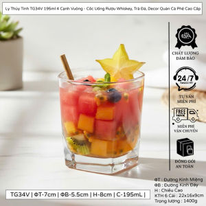 Bộ 6 Ly Thủy Tinh Góc Vuông Uống Trà Đá 195ML