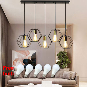 【Free Bulb】Chandelier Ceiling Light sala 3 head iron geometric Modern Pendant Light vintage industrial Drop Light for house ceiling dining room light bar lamp