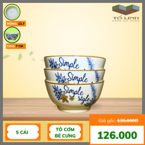 Tô Cơm Gốm Sứ Dành Cho Bé Tự Ăn Bát gốm sứ 13.7cm hoa Simple Style