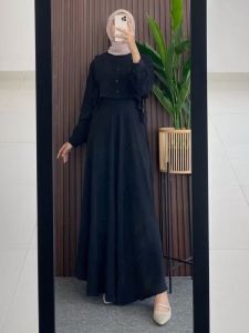 Gamis Set Maxy wanita desa/One Set Dress 2in1 outer+inner cringkel airflow