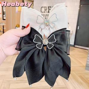 Heabety Korean Style Sweet Fashion Girls Princess Hair Clip Rhinestone Big Bow Hairpin For Women Headwear Spring Clip Hair Accessories