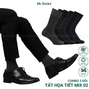 Hộp 5 đôi tất vớ nam công sở cổ cao Mr.Socks mix họa tiết chất liệu cotton cao cấp hút ẩm thoáng khí - MIX02