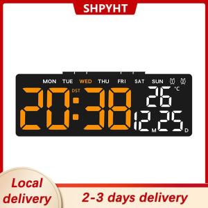 [COD] SHPYHT Local delivery Ship within 24 hours Digital Wall Clocks LED Alarm Clock Large Display Table Clock Wall-mounted Multi-functional Temperature Date Calendar Home 12 24H Voice Control Degital For Bedroom Living Room Home Decor
