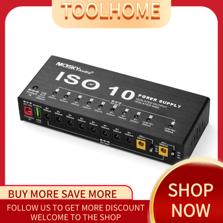 thumbnail image 2 of Mosky ISO10 Isolated Guitar Pedal Power Supply – 10 Isolated Outputs (9/12/18V) + 5V USB – Quiet & Clean Power For Pedalboards 2 of 5