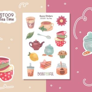Sticker tự thiết kế - sticker sheet tea time - hình dán sổ nhật kí bullet journal - unim045
