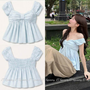 Áo tiểu thư babydoll thiết kế chất Thô Nến ngực form nơ trễ vai hai dây dễ thương