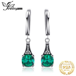 JewelryPalace Vintage 2.1ct Cushion Simulated Nano Emerald 925 Sterling Silver Hoop Earrings for Woman Gemstone Fashion Jewelry