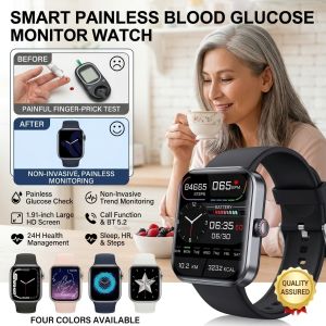 Smart Blood Glucose Measurement Watch Touch Screen Bluetooth Call Waterproof Sport Fitness Watch Health Monitoring Smartwatch Wrist Watch Easy Daily Wear