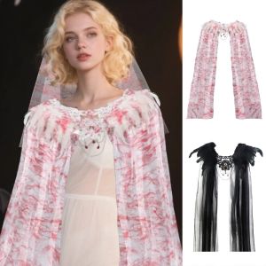 MMLUCK Gothic Khăn choàng phù thủy Lông vũ Pha lê Áo choàng Halloween Sáng tạo Tiệc tùng Áo choàng tulle Trẻ em