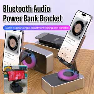 Bluetooth Audio Power Bank Bracket Foldable Phone Holder with Rotatable Mount Bluetooth Speaker LED Light Wireless Charger