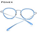 FONEX Acetate กรอบแว่นตาไททาเนียมผู้ชายผู้หญิงใหม่2023แว่นสายตาสั้นแว่นตากลมย้อนยุคสง่างาม N-027แว่นตา. 