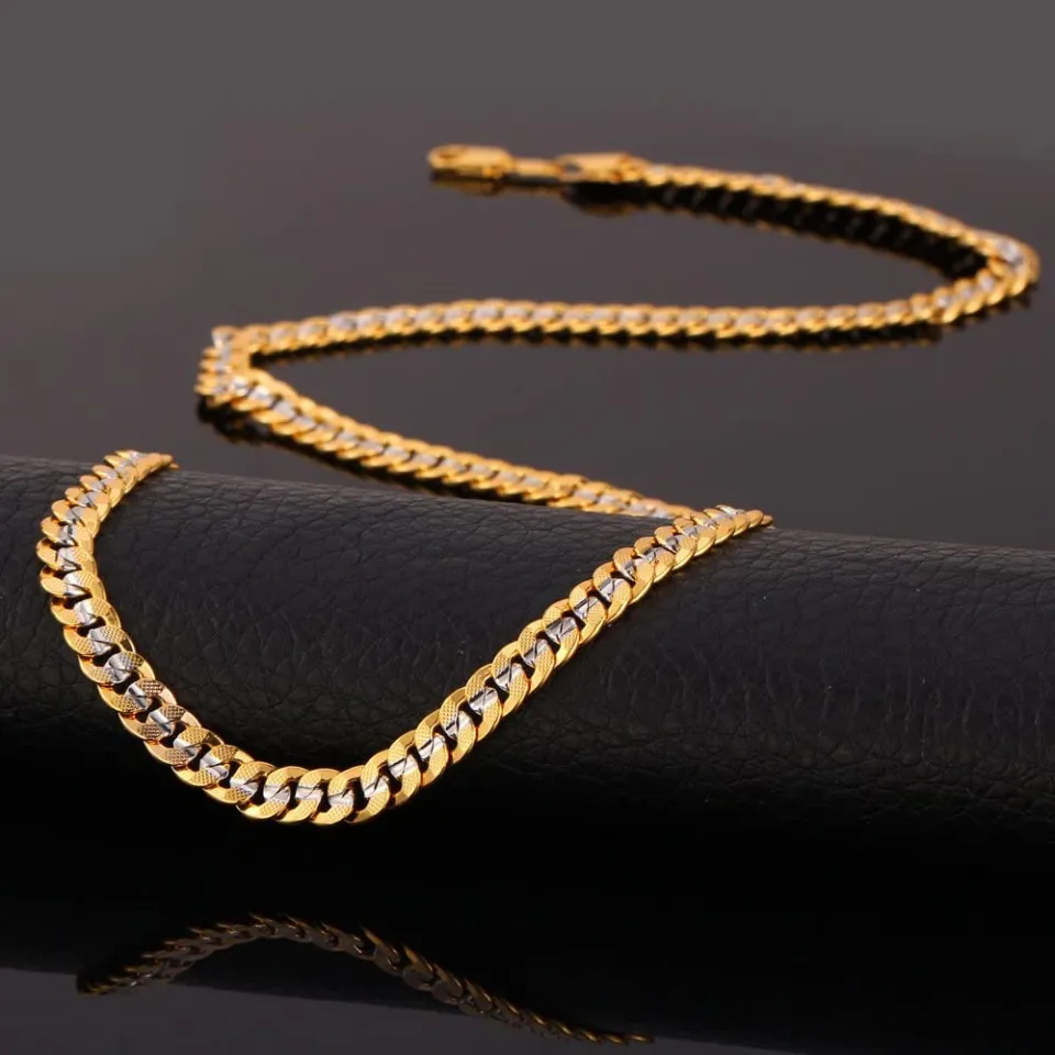 U7 Two-Tone Gold Chain Platinum 18K Gold Plated Cuban Curb Chain