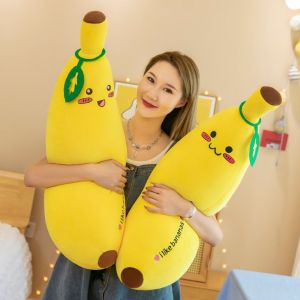 SQMETR Vải nhung Gối bông hình quả chuối Vải bông PP 35/50/70cm Gối ôm hình trái cây Quà tặng Khuôn  hoạt hình Đồ chơi nhồi bông hình quả chuối Gối ôm toàn thân