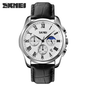 Jam Tangan Pria Kasual Strap Kulit Asli SKMEI 9260 Analog Kronograf Elegant Watch