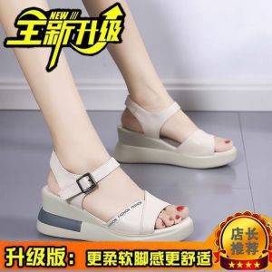 [Free Shipping] Wedge Roman Sandals for Women 2026 Summer New Fashionable Thick-Soled Height-Increasing Flat Mom Shoes Womens Sandals