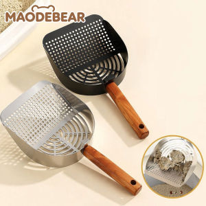 MAODEBEAR Wooden Handle Stainless Steel Cat Poop Scoop Anti-Stick Sifting Shovel for Tofu Litter