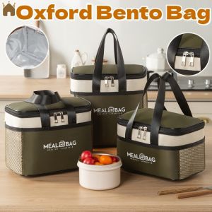 Thermal Lunch Bag Aluminum Foil Waterproof Oxford Fabric Handheld Bento Bag for Office and Campus