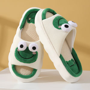 Cute Frog Home Linen Slippers For Men And Women Suitable For All Seasons Indoor Non-Slip Thick-Soled Slippers For Couples