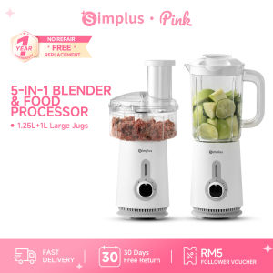 SimplusPink Blender 5-In-1 1.25L Multi-Functional Food Processor Blender Jug Chopper Jug Juice Mincing Shredding Slicing Garlic Peeling LLJH005