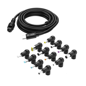 อะแดปเตอร์เครื่องชาร์จ USB ตัว C อเนกประสงค์พร้อมอะแดปเตอร์พอร์ต DC5.5 PD100W สายชาร์จสำหรับเร็วแลปท็อปโทรศัพท์เม็ด12ชิ้น