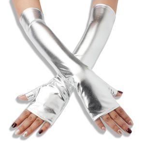 GORGE 1 Pair Bề bóng loáng Găng tay không ngón Phong cách Punk Găng tay da đen. Hip Hop Da giả Găng tay da sơn mài Trang phục hóa trang Halloween