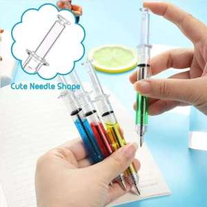 Ballpoint Pen Multi-Color Liquid Syringe Needle Tube Cute Shape Black Ink Smooth Bullet-Tip Push-Button Ballpoint Pen School Student Creative Stationery Supplies