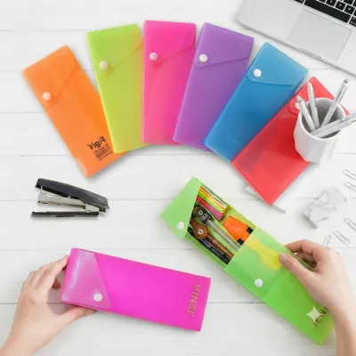 TEMPAT PENSIL WARNA-WARNI (Model Sliding) | Kotak Pensil Geser Warna Polos (Ukuran 19x7x2 cm) - Warna Cerah Berbahan Mika