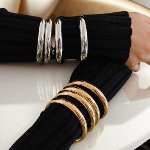 Hmeme 4 8pcs thép không gỉ Vòng đeo tay thiết lập cho phụ nữ người đàn ông Twist kết cấu Bangles vàng bạc màu sắc trang sức tuyên bố Streetwear Goth