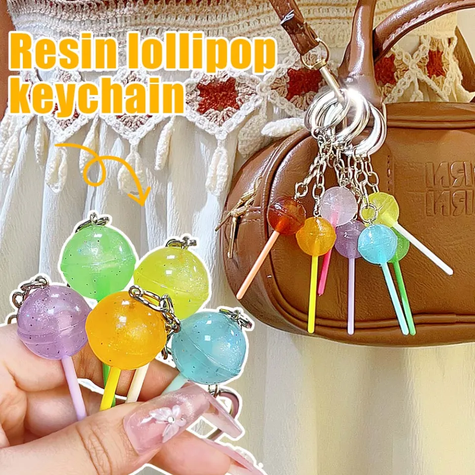 5Pcs Resin Lollipop Keychain 3D Cartoon Cute Candy Color Key