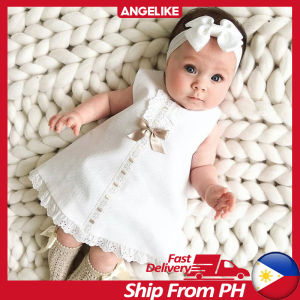 Angelike Baby Girl Dress For Christening Set - White Baptismal Dress with Bow Headband, Shoes and Socks - Newborn Baby Clothes - Perfect for Christening and Baptismal Ceremony