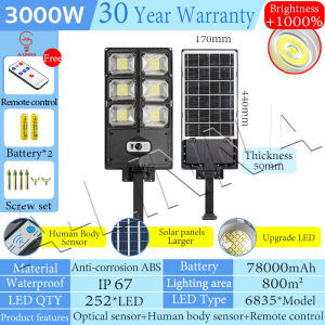 [PRELOVED]3000W Solar Lights for Outside 10000LM Led Solar Wall Light Motion Sensor with Remote Control 3 Modes Solar Flood Lights Lamp Outdoor for Yard Garden Path Parking lot - IP65 Waterproof Solar Street Light ip67 solar light outdoor waterproof