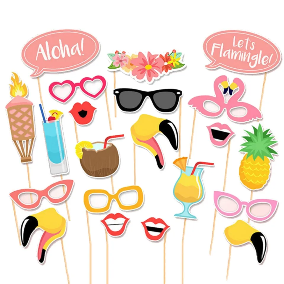 21Pcs Funny Photo Booth Props Kit Photobooth Prop Card Cute Eyeglasses  Pineapple Drinks Flower Band Pattern Decoration for Holiday Wedding  Graduation Beach Birthday Tropical Hawaiian Summer Parties