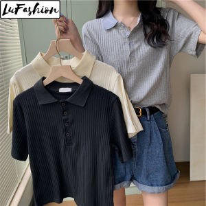 LuFashion Summer Cotton Loose Short Sleeve Polo Shirt