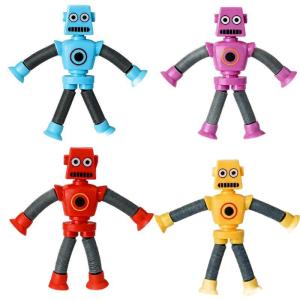 4Pcs/Set Robot Telescopic Toy Variable Kids Suction Cup Toys Wall Glass Deformable Stress Relief Toy