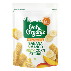 Only Organic ข้าวโพดแท่งรสกล้วยและมะม่วง Finger Food Banana & Mango Melty Corn Sticks