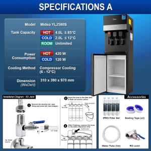MIDEA Floorstanding Water Dispenser Hot & Cold - Compressor Cooling with 4 Antibacterial Filter Halal Certified - 2580S
