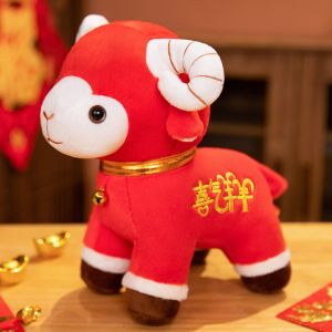 MYTHIS Goat Goat Plush Toy Plush Soft Touch Goat Stuffed Figure Exquisite Red Zodiac Goat Doll Kid Play