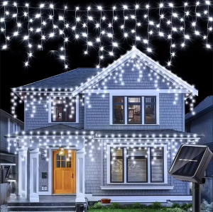 96LED/160LED Waterproof Solar Icicle Light Fairy String Lights Eaves Decor with LED String Fairy Light For Ramadan Party 8 Lighting Modes Garden Home Decoration